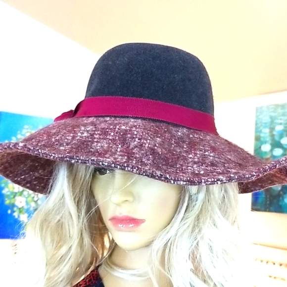 HELEN KAMINSKI Woven Wool Cotton Alpaca Multi Flecks Wine Floppy Adjustable HAT - Picture 9 of 12